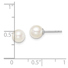 QE15363 Sterling Silver Madi K Rhodium-plated 6-7mm White Round Freshwater Cultured Pearl Post Earrings