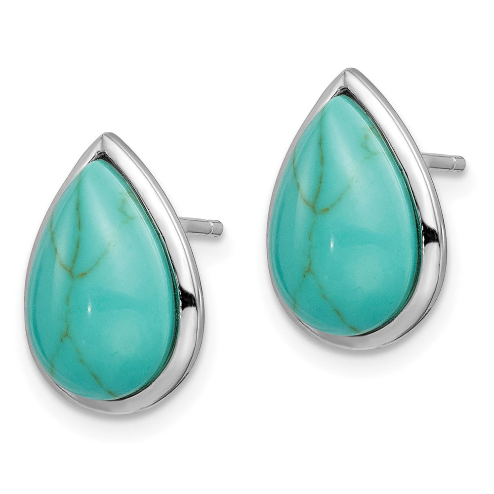 QE15369 Sterling Silver Rhodium-plated Imitation Turquoise Teardrop Post Earrings