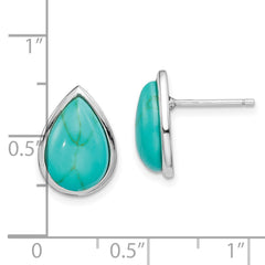 QE15369 Sterling Silver Rhodium-plated Imitation Turquoise Teardrop Post Earrings