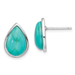 QE15369 Sterling Silver Rhodium-plated Imitation Turquoise Teardrop Post Earrings