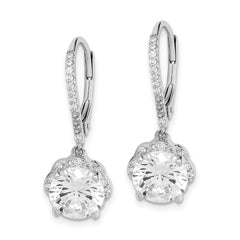 QE15395 Sterling Silver Rhodium-plated Polished CZ Flower Leverback Earrings