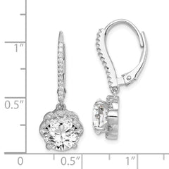 QE15395 Sterling Silver Rhodium-plated Polished CZ Flower Leverback Earrings