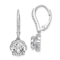 QE15395 Sterling Silver Rhodium-plated Polished CZ Flower Leverback Earrings