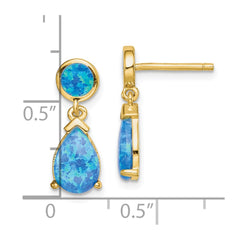 QE15397 Sterling Silver Gold-tone Created Blue Opal Teardrop Post Dangle Earrings