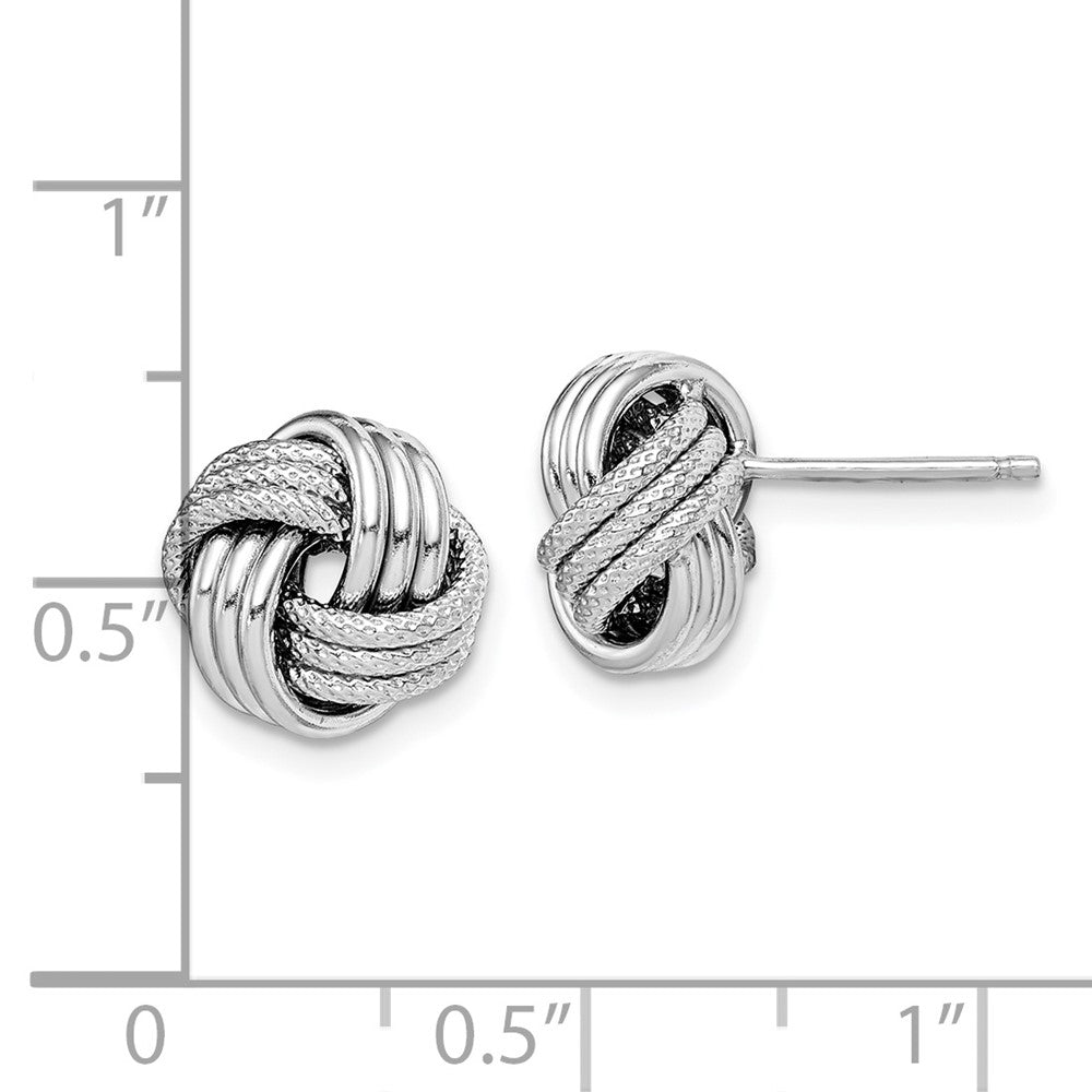 QE15413 Sterling Silver Rhodium-plated Textured Love Knot Post Earrings