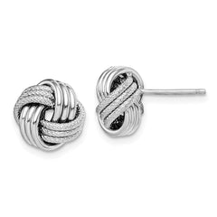 QE15413 Sterling Silver Rhodium-plated Textured Love Knot Post Earrings