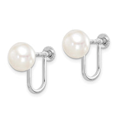 QE15420 Sterling Silver Rhodium-plated 8-9mm White Button Freshwater Cultured Pearl Non Pierced Earrings
