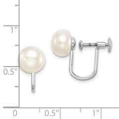 QE15420 Sterling Silver Rhodium-plated 8-9mm White Button Freshwater Cultured Pearl Non Pierced Earrings