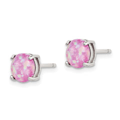 QE15432SET Sterling Silver Polished Pink, White & Blue 7mm Round Created Opal 3 Pair Set of Stud Earrings