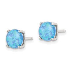QE15432SET Sterling Silver Polished Pink, White & Blue 7mm Round Created Opal 3 Pair Set of Stud Earrings