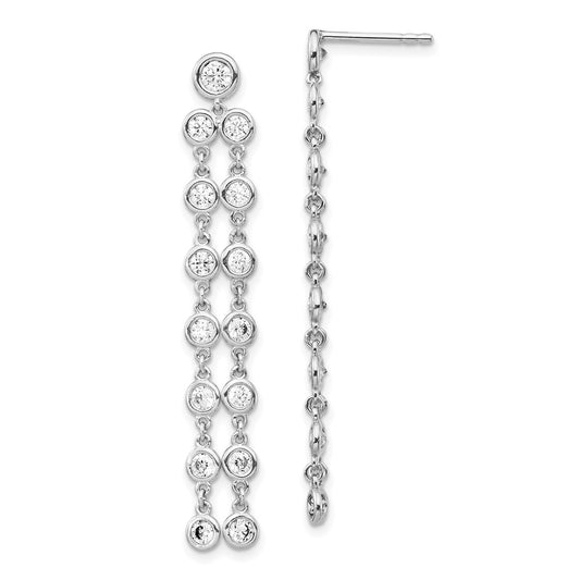 QE15440 Sterling Shimmer Sterling Silver Rhodium-plated 30 Stone CZ 2 Strand Post Dangle Earrings