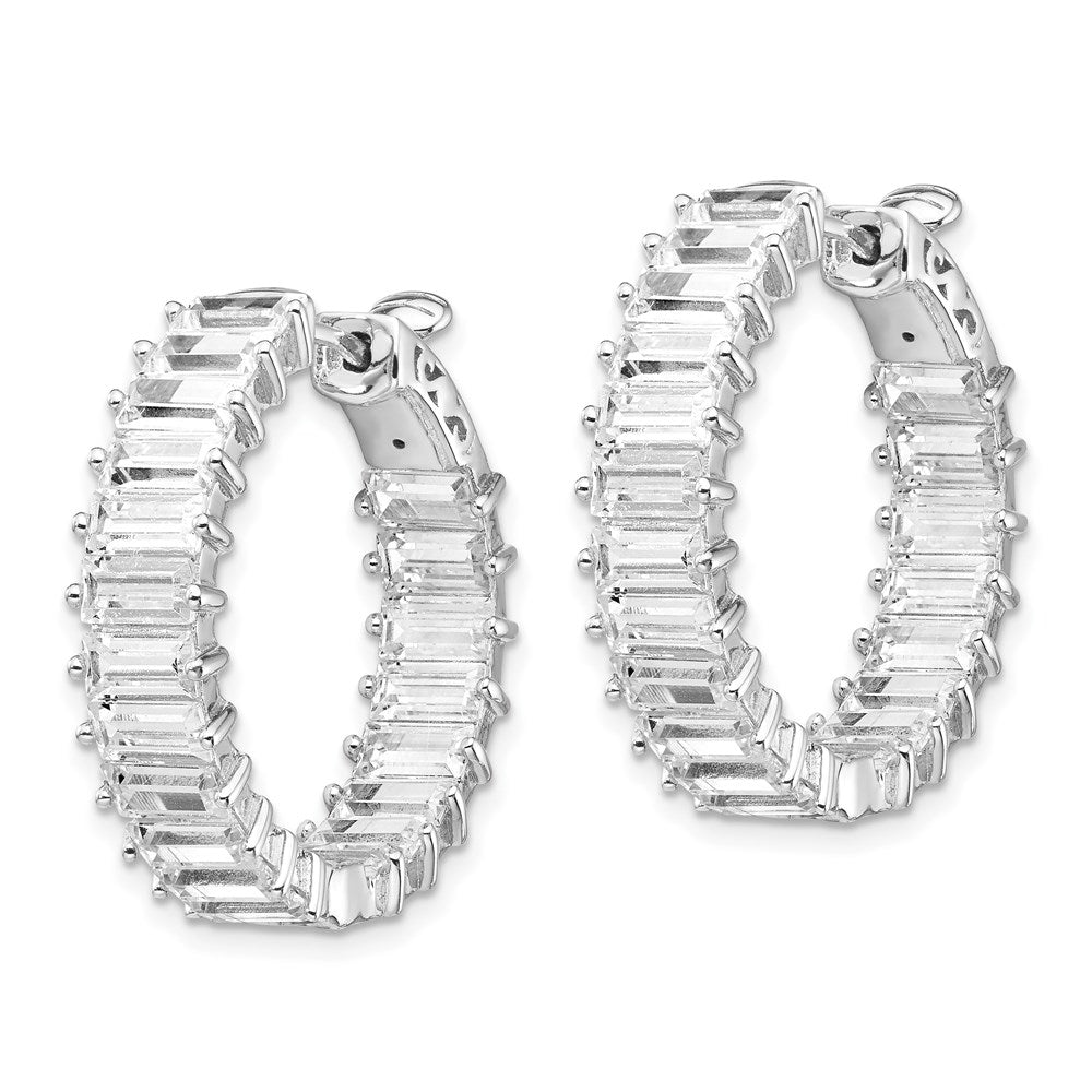 QE15441 Sterling Shimmer Sterling Silver Rhodium-plated 40 Stone 2.5x5mm CZ In and Out Round Hinged Hoop Earrings