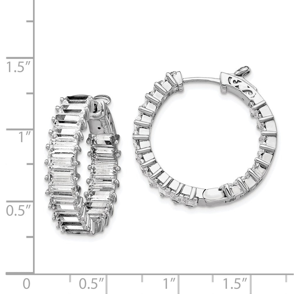 QE15441 Sterling Shimmer Sterling Silver Rhodium-plated 40 Stone 2.5x5mm CZ In and Out Round Hinged Hoop Earrings