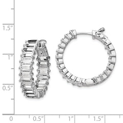 QE15441 Sterling Shimmer Sterling Silver Rhodium-plated 40 Stone 2.5x5mm CZ In and Out Round Hinged Hoop Earrings