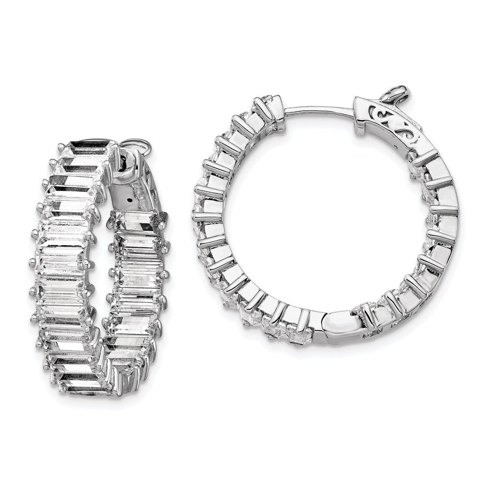 QE15441 Sterling Shimmer Sterling Silver Rhodium-plated 40 Stone 2.5x5mm CZ In and Out Round Hinged Hoop Earrings