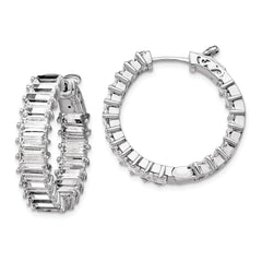 QE15441 Sterling Shimmer Sterling Silver Rhodium-plated 40 Stone 2.5x5mm CZ In and Out Round Hinged Hoop Earrings