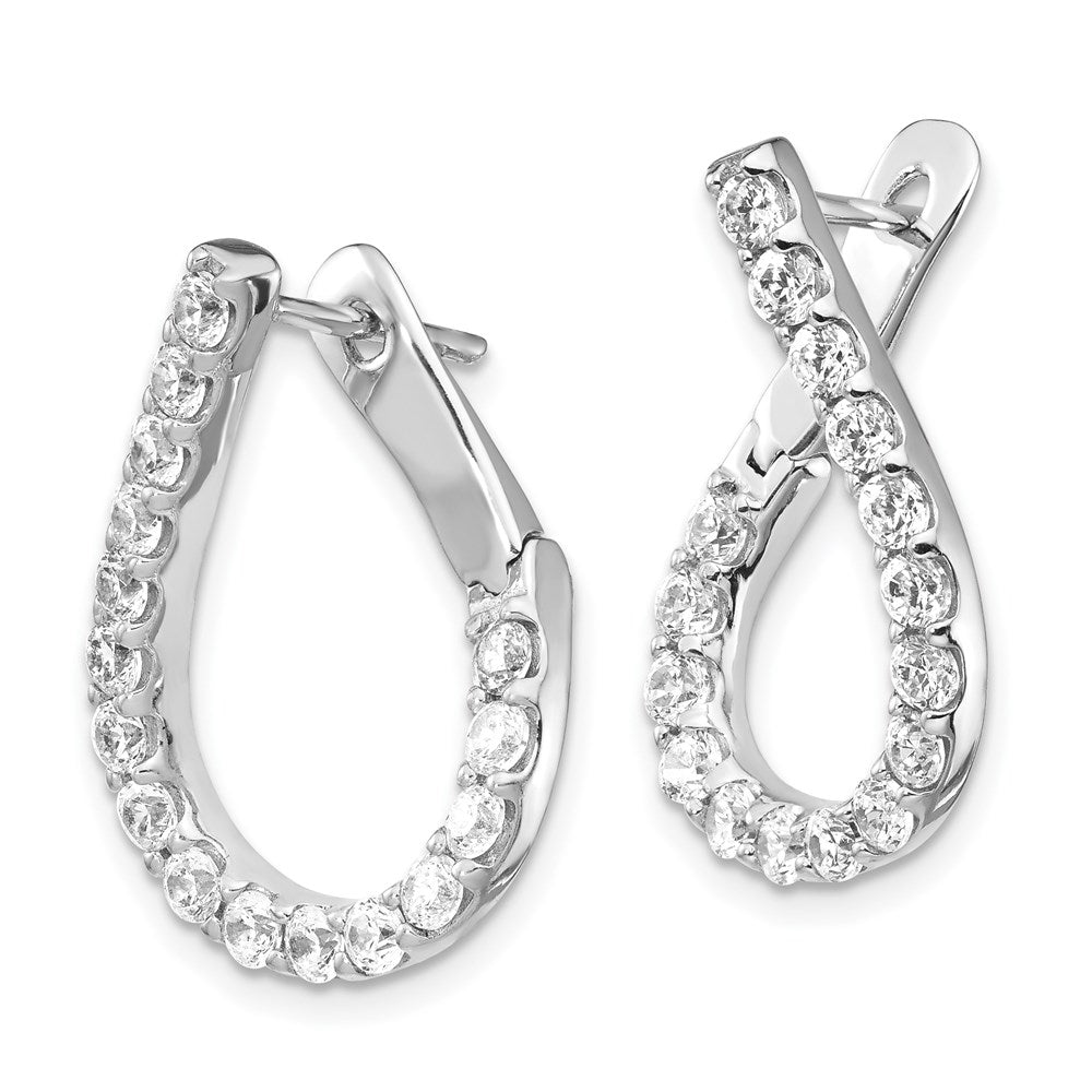 QE15443 Sterling Shimmer Sterling Silver Rhodium-plated 32 Stone CZ Front and Back Teardrop Hinged Hoop Earrings