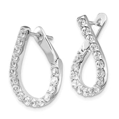 QE15443 Sterling Shimmer Sterling Silver Rhodium-plated 32 Stone CZ Front and Back Teardrop Hinged Hoop Earrings