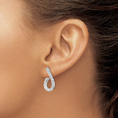 QE15443 Sterling Shimmer Sterling Silver Rhodium-plated 32 Stone CZ Front and Back Teardrop Hinged Hoop Earrings