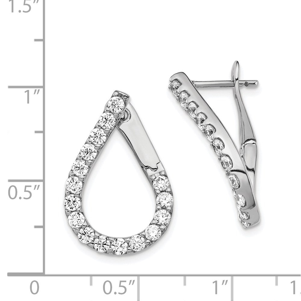 QE15443 Sterling Shimmer Sterling Silver Rhodium-plated 32 Stone CZ Front and Back Teardrop Hinged Hoop Earrings