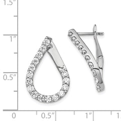 QE15443 Sterling Shimmer Sterling Silver Rhodium-plated 32 Stone CZ Front and Back Teardrop Hinged Hoop Earrings