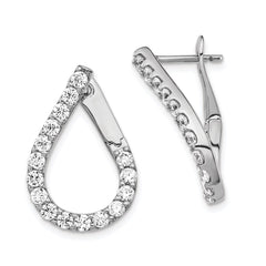 QE15443 Sterling Shimmer Sterling Silver Rhodium-plated 32 Stone CZ Front and Back Teardrop Hinged Hoop Earrings