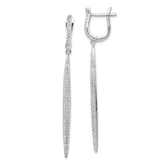QE15444 Sterling Shimmer Sterling Silver Rhodium-plated 208 Stone CZ Dangle Hinged Post Bar Earrings
