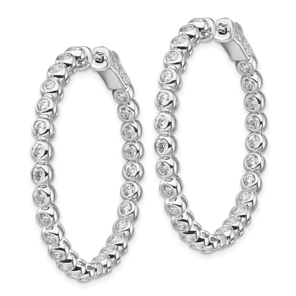 QE15447 Sterling Shimmer Sterling Silver Rhodium-plated 52 Stone 2.3mm CZ In and Out Round Hinged Hoop Earrings