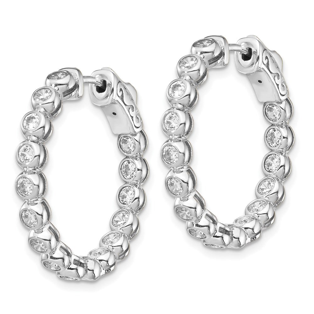 QE15448 Sterling Shimmer Sterling Silver Rhodium-plated 30 Stone 2.3mm CZ In and Out Round Hinged Hoop Earrings