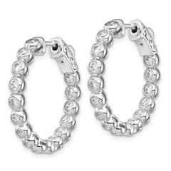 QE15448 Sterling Shimmer Sterling Silver Rhodium-plated 30 Stone 2.3mm CZ In and Out Round Hinged Hoop Earrings