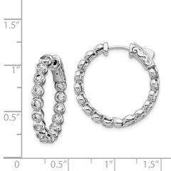 QE15448 Sterling Shimmer Sterling Silver Rhodium-plated 30 Stone 2.3mm CZ In and Out Round Hinged Hoop Earrings