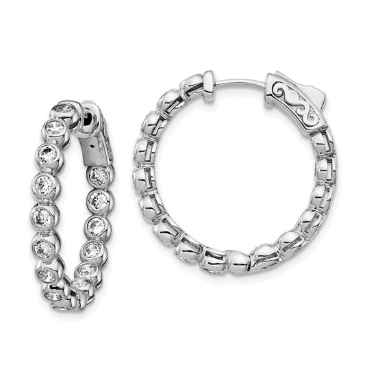 QE15448 Sterling Shimmer Sterling Silver Rhodium-plated 30 Stone 2.3mm CZ In and Out Round Hinged Hoop Earrings