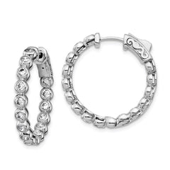 QE15448 Sterling Shimmer Sterling Silver Rhodium-plated 30 Stone 2.3mm CZ In and Out Round Hinged Hoop Earrings