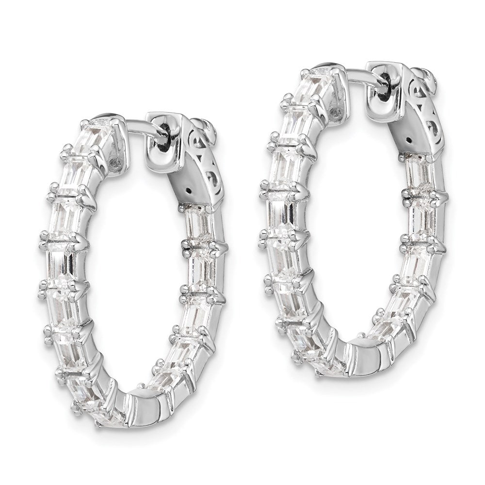 QE15449 Sterling Shimmer Sterling Silver Rhodium-plated 26 Stone 2x4mm CZ In and Out Round Hinged Hoop Earrings