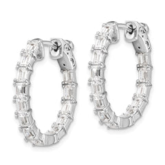 QE15449 Sterling Shimmer Sterling Silver Rhodium-plated 26 Stone 2x4mm CZ In and Out Round Hinged Hoop Earrings