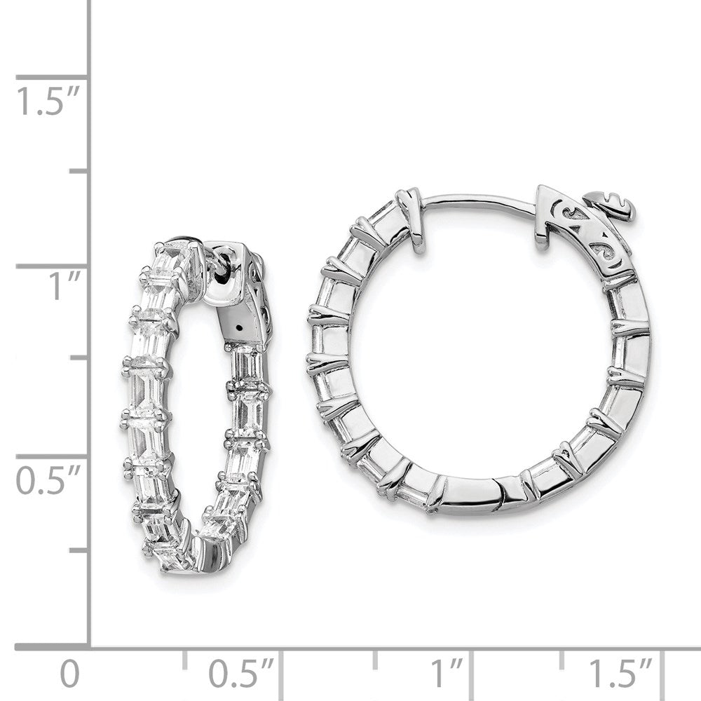 QE15449 Sterling Shimmer Sterling Silver Rhodium-plated 26 Stone 2x4mm CZ In and Out Round Hinged Hoop Earrings