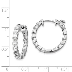 QE15449 Sterling Shimmer Sterling Silver Rhodium-plated 26 Stone 2x4mm CZ In and Out Round Hinged Hoop Earrings