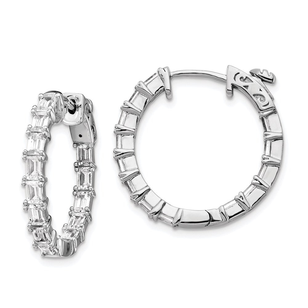QE15449 Sterling Shimmer Sterling Silver Rhodium-plated 26 Stone 2x4mm CZ In and Out Round Hinged Hoop Earrings