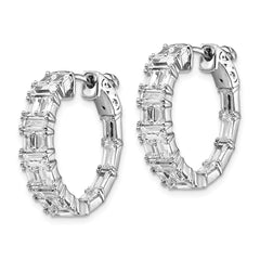 QE15450 Sterling Shimmer Sterling Silver Rhodium-plated 42 Stone 2x3mm CZ In and Out Round Hinged Hoop Earrings