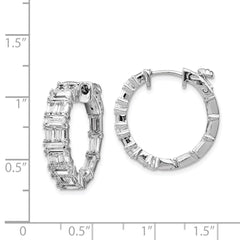 QE15450 Sterling Shimmer Sterling Silver Rhodium-plated 42 Stone 2x3mm CZ In and Out Round Hinged Hoop Earrings