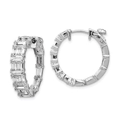 QE15450 Sterling Shimmer Sterling Silver Rhodium-plated 42 Stone 2x3mm CZ In and Out Round Hinged Hoop Earrings
