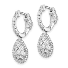 QE15452 Sterling Shimmer Sterling Silver Rhodium-plated 30 Stone CZ Teardrop Dangle Hinged Hoop Earrings