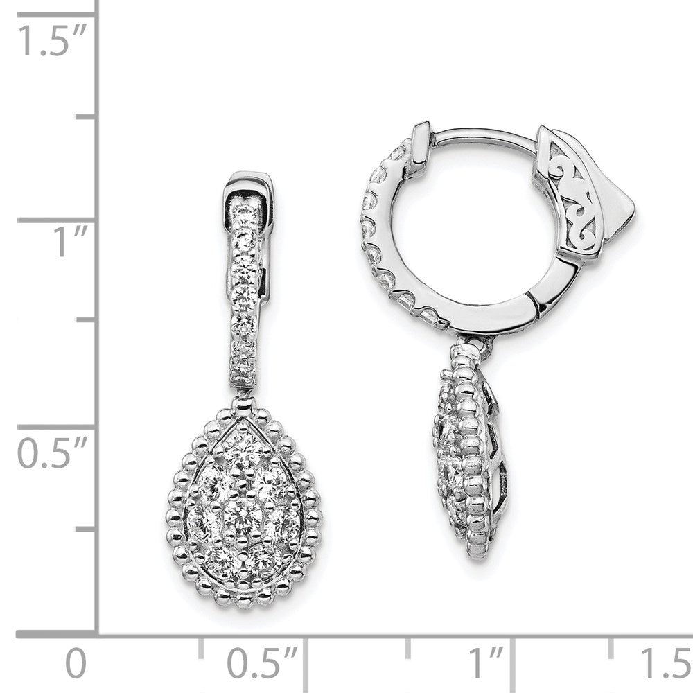QE15452 Sterling Shimmer Sterling Silver Rhodium-plated 30 Stone CZ Teardrop Dangle Hinged Hoop Earrings