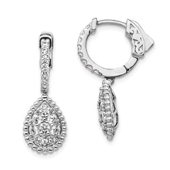 QE15452 Sterling Shimmer Sterling Silver Rhodium-plated 30 Stone CZ Teardrop Dangle Hinged Hoop Earrings