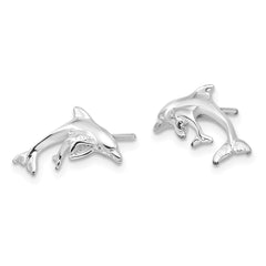 QE15472 De-Ani Sterling Silver Rhodium-Plated Polished Dolphin and Baby Post Earrings