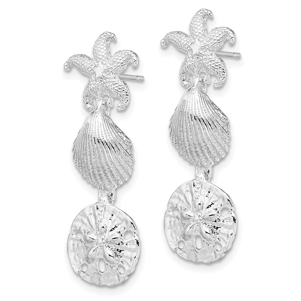 QE15474 De-Ani Sterling Silver Rhodium-Plated Polished Sea Life Dangle Post Earrings