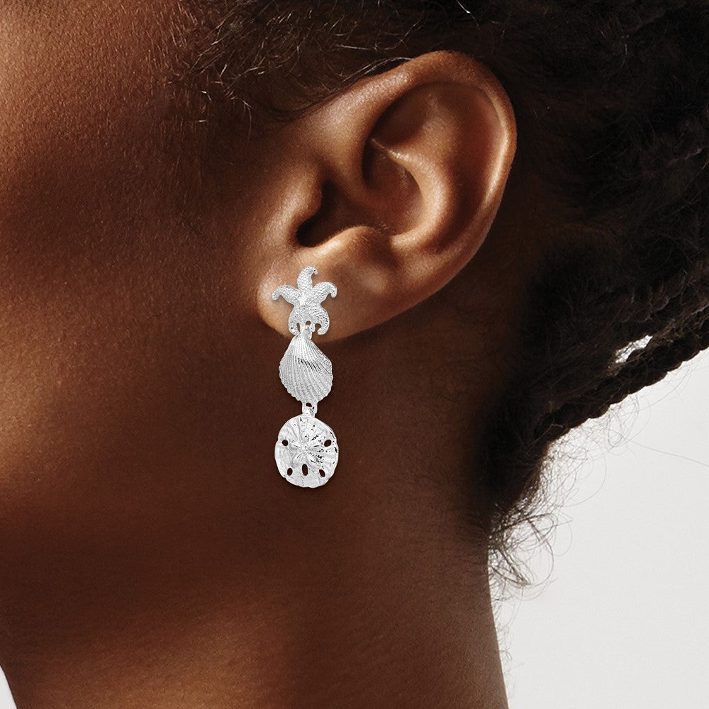 QE15474 De-Ani Sterling Silver Rhodium-Plated Polished Sea Life Dangle Post Earrings