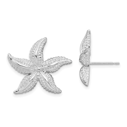 QE15483 De-Ani Sterling Silver Rhodium-Plated Polished Starfish Post Earrings