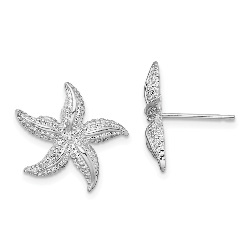 QE15484 De-Ani Sterling Silver Rhodium-Plated Polished Small Starfish Post Earrings