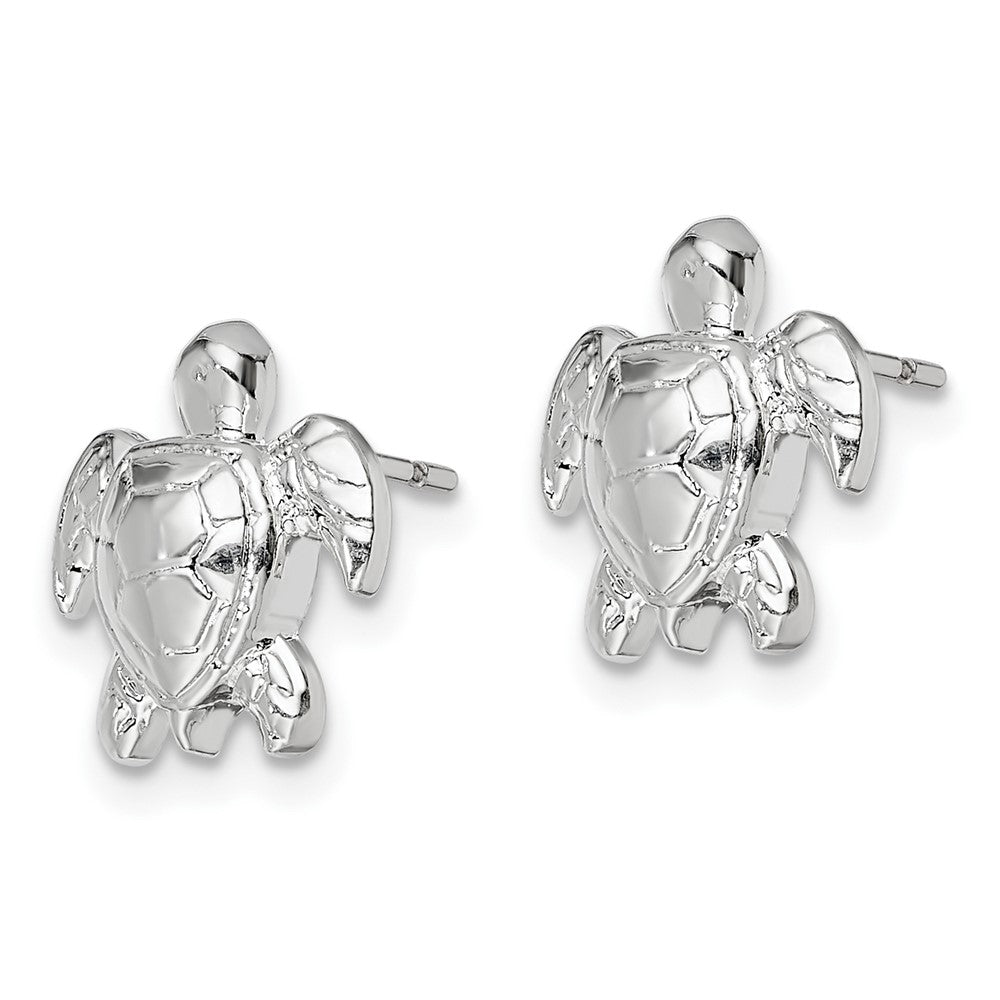 QE15485 De-Ani Sterling Silver Rhodium-Plated Polished Mini Sea Turtle Post Earrings